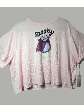 Pusheen The Cat X Unique Vintage Pink Spooky Bat Graphic Womens 2X Top